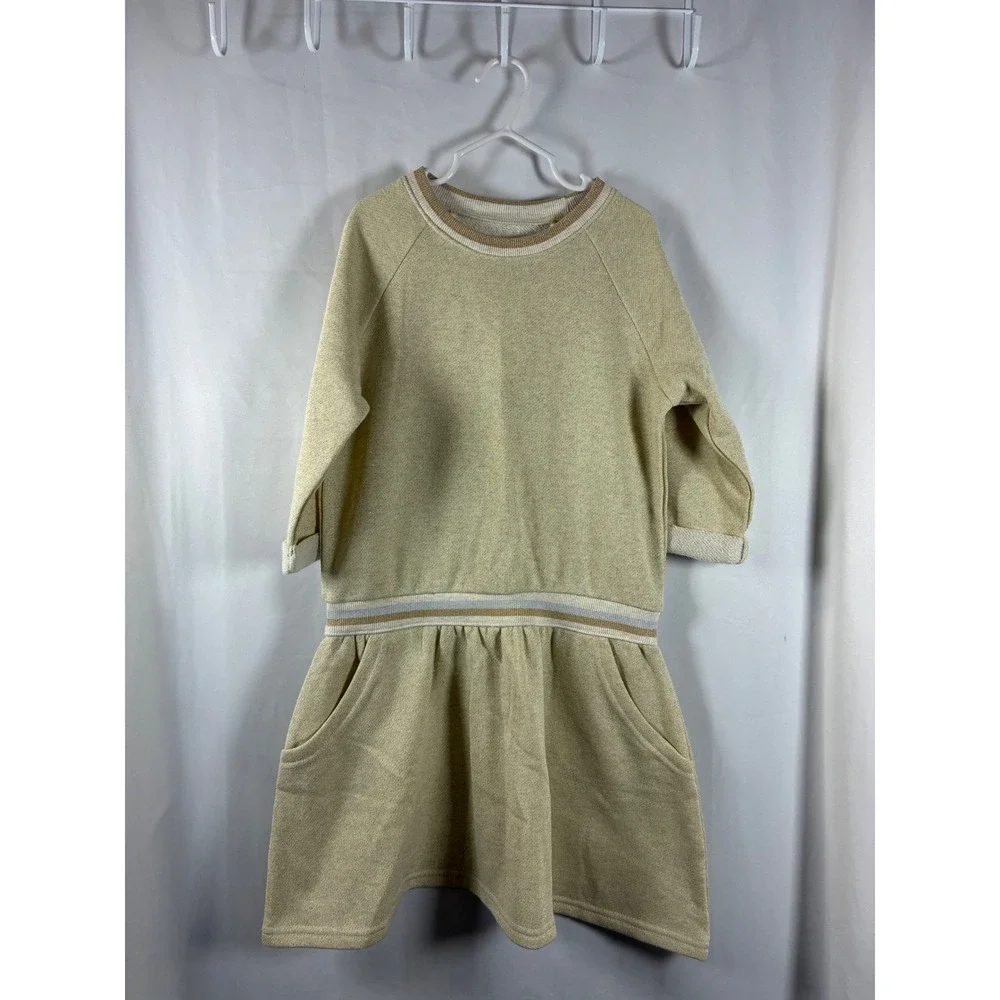Gymboree Girls Gold Metallic Shimmer Sweatshirt Dress Pockets‎ Size M 7-8 NWT